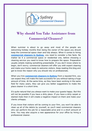 Why should You Take Assistance from Commercial Cleaners