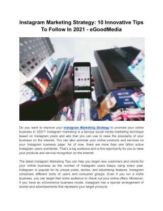 Instagram Marketing Strategy: 10 Innovative Tips To Follow In 2021 - eGoodMedia