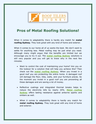 Pros of Metal Roofing Solutions