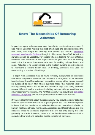 Know The Necessities Of Removing Asbestos