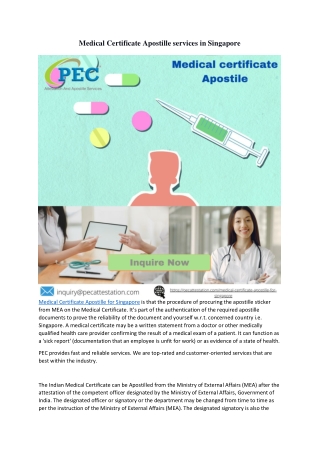 Medical Certificate Apostille services in Singapore