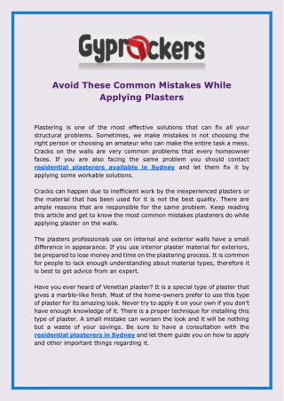 Avoid These Common Mistakes While Applying Plasters
