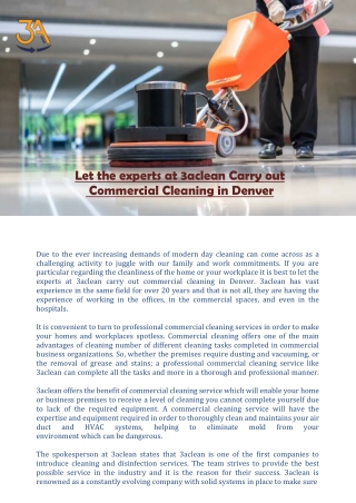 Let the experts at 3aclean Carry out Commercial Cleaning in Denver