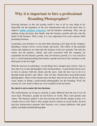 Why it is important to hire a professional Branding Photographer