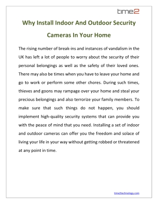 Why Install Indoor And Outdoor Security Cameras In Your Home