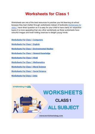 Worksheets for Class 1 _ CBSE Class 1 Worksheets latest Session in PDF