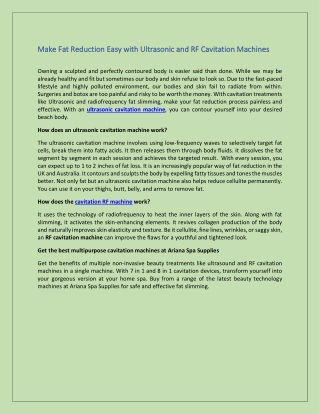 Make Fat Reduction Easy with Ultrasonic and RF Cavitation Machines