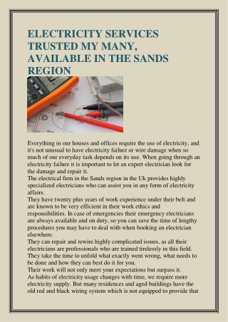 ELECTRICITY SERVICES TRUSTED MY MANY, AVAILABLE IN THE SANDS REGION