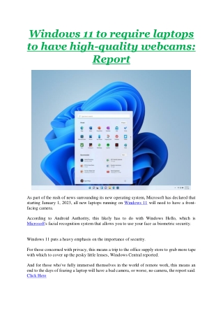 Windows 11 to require laptops to have high-quality webcams Report