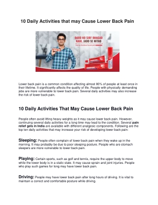 10 Daily Activities that may Cause Lower Back Pain