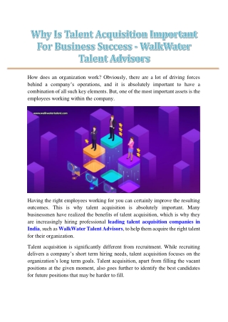 Why Is Talent Acquisition Important For Business Success - WalkWater Talent Advisors