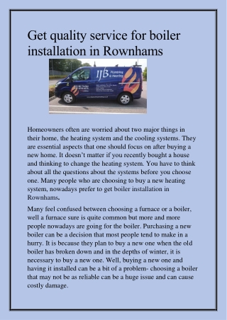 Get quality service for boiler installation in Rownhams