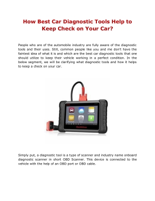 How Best Car Diagnostic Tools Help to Keep Check on Your Car?