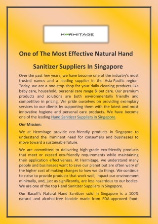 One of The Most Effective Natural Hand Sanitizer Suppliers In Singapore