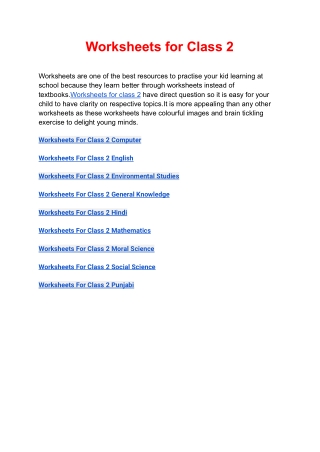Worksheet For Class 2 _ Download Free Printable Worksheets