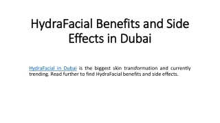 HydraFacial Benefits and Side Effects in Dubai