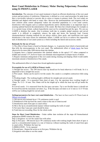 Root Canal Disinfection in Primary Molar During Pulpectomy Procedure using S1 PIOON LASER