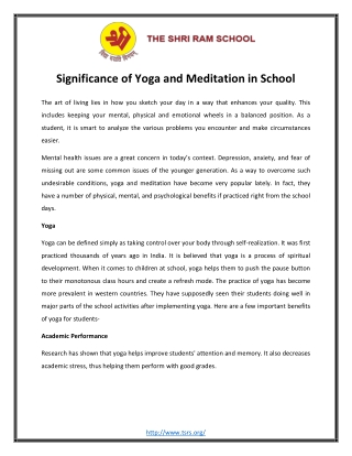 Significance of Yoga and Meditation in School