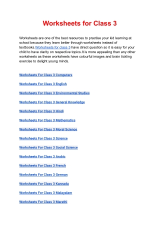 Worksheet For Class 3 _ Download Free Printable Worksheets
