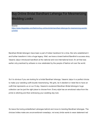 Buy Online Bridal Bandhani Lehenga For Mesmerizing Wedding Looks