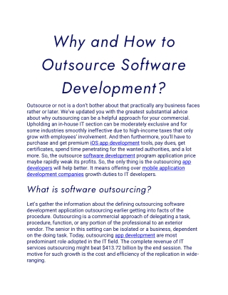 Why and How to Outsource Software Development