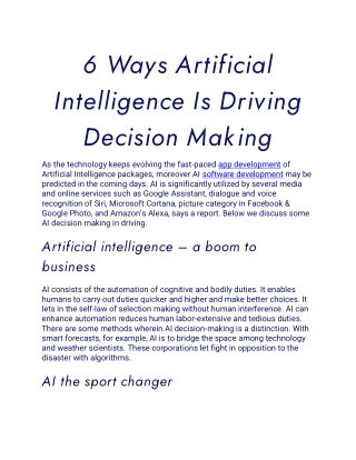 6 Ways Artificial Intelligence Is Driving Decision Making