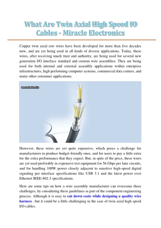 What Are Twin Axial High Speed IO Cables - Miracle Electronics