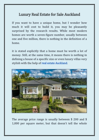 Luxury Real Estate for Sale Auckland