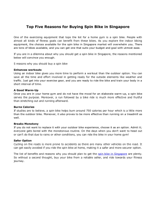 Top Five Reasons for Buying Spin Bike in Singapore