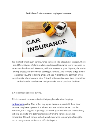Avoid these 5 mistakes when buying car insurance