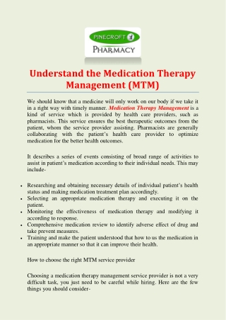 Understand the Medication Therapy Management (MTM)