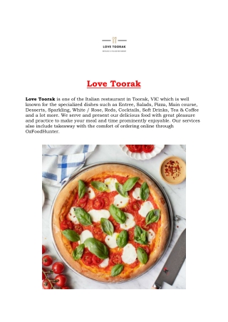 5% Off - Love Toorak Italian Menu Takeaway, VIC