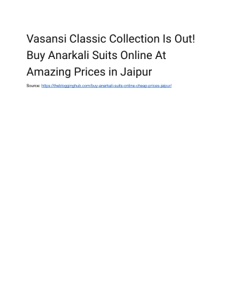 Vasansi Classic Collection Is Out Buy Anarkali Suits Online At Amazing Prices in Jaipur