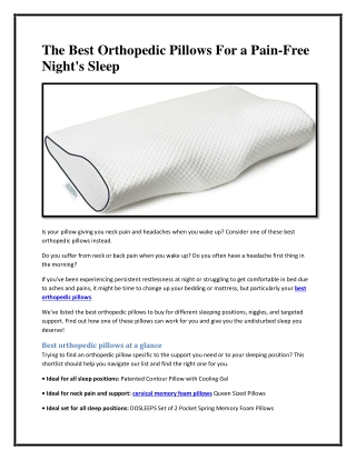 The Best Orthopedic Pillows For a Pain-Free Night's Sleep