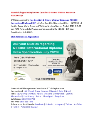Wonderful opportunity for Free Question & Answer Webinar Session on NEBOSH IDip