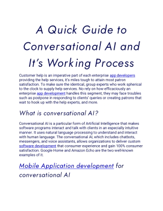 A Quick Guide to Conversational AI and It’s Working Process