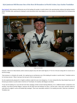 Kyle Jamieson Will Become One of the Best All-Rounders in World Cricket, Says Sachin Tendulkar