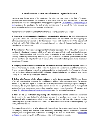 Reasons to Get an Online MBA Degree in Finance
