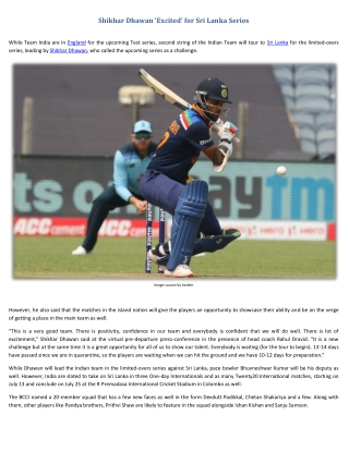 Shikhar Dhawan Excited for Sri Lanka Series
