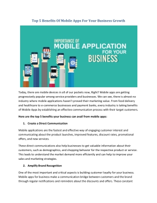 Top 5 Benefits Of Mobile Apps For Your Business Growth