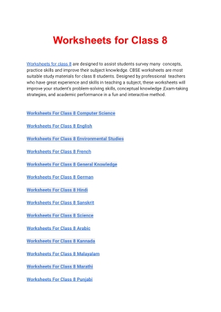 Worksheets for class 8 available in pdf free download