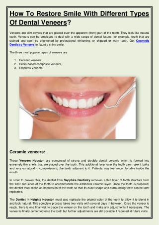 How To Restore Smile With Different Types Of Dental Veneers