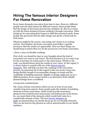 Hiring The famous Interior Designers For Home Renovation