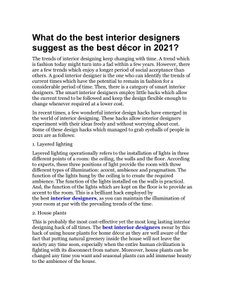 What do the best interior designers suggest as the best décor in 2021?