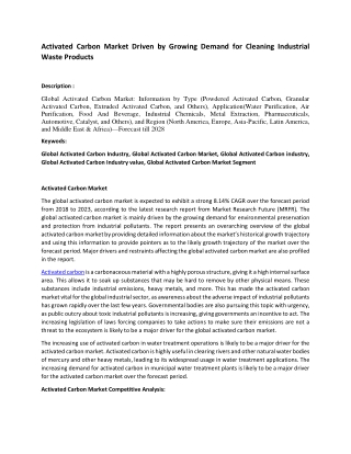 Activated Carbon Market