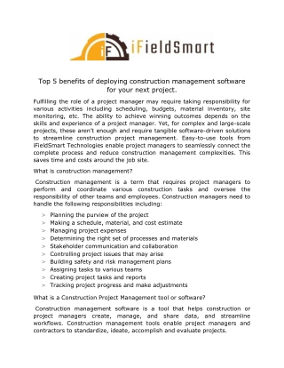 Top 5 benefits of deploying construction management software for your next project.