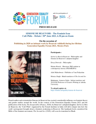 SIMONE DE BEAUVOIR – The Feminist Icon Café Philo – Debate / 30th June 2021, 6.3