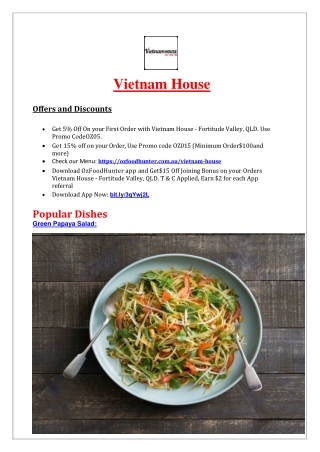 5% Off - Vietnam House Restaurant Menu Fortitude Valley, QLD