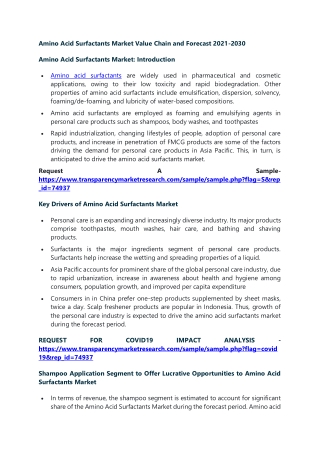 Amino Acid Surfactants Market Value Chain and Forecast 2021-2030