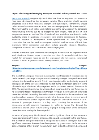 Impact of Existing and Emerging Aerospace Materials Industry Trends 2021-2030